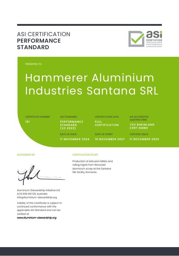 Asi Recertifies Hammerer Aluminium Industries Against Asi Performance